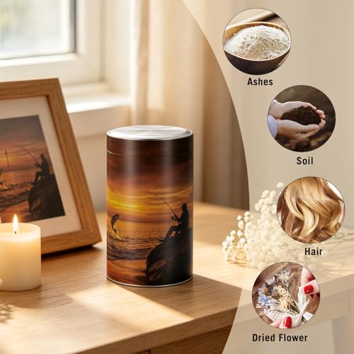 Dletay Small Urn for Human Ashes Aluminum Memorial Ashes Keepsake Cremation Urns for Male Female Decorative Fishing Mini Urn Sharing 3.54 Inches