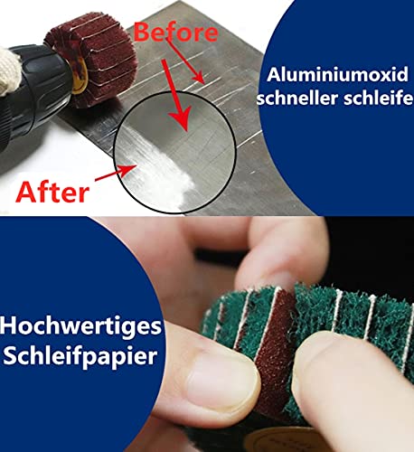 FEIHU 10 Piece Sanding Mop Set/Flap Sander/Flap Sander, Fleece Abrasive Polishing Discs, Polishing of Metal, Wood, Stainless Steel, Shaft Diameter: 6 mm