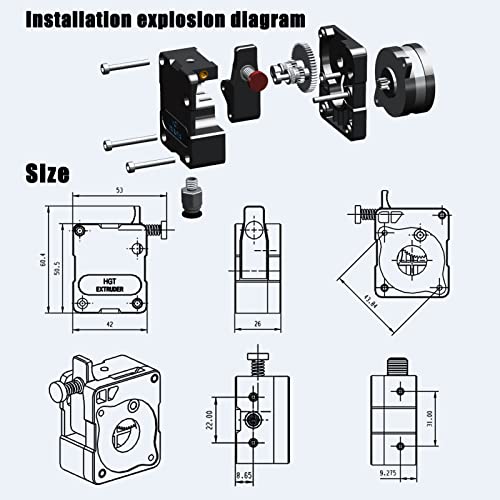 Super Light Updated Plated Hardened Steel Dual Gears HGT extruder Universal Bowden Direct Drive Compatible with NEMA14 36MM Ender 3 V2 PRO 5 Plus CR10 3D Printer
