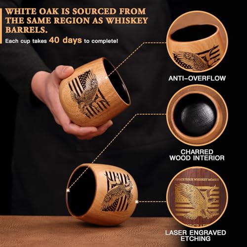 Charred Oak Wooden Bourbon Drinking Glass 2-Pack, 11oz Handcrafted Whiskey Glasses, Wooden Old Fashioned Glass, Perfect Bourbon Gifts for Men, Dad, Brother & Whiskey Enthusiasts