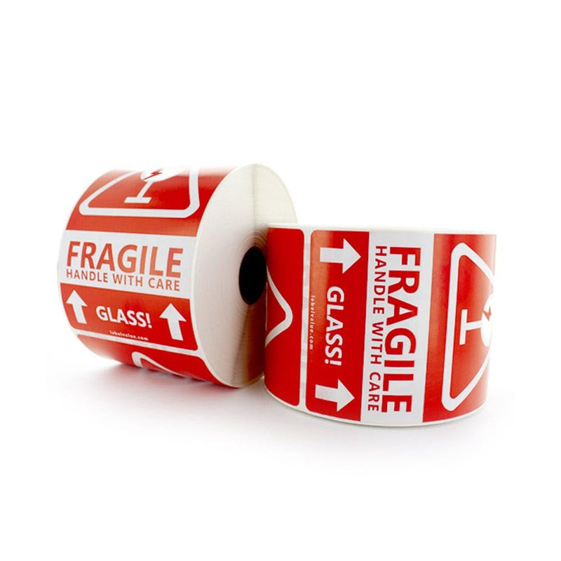 Fragile Glass Handle with Care Shipping Labels – 3" x 5", Red, Semi-Gloss, Permanent Adhesive, Warning Labels – Glass Packaging, Handling & Shipping Use – 500 Labels per Roll | LabelValue