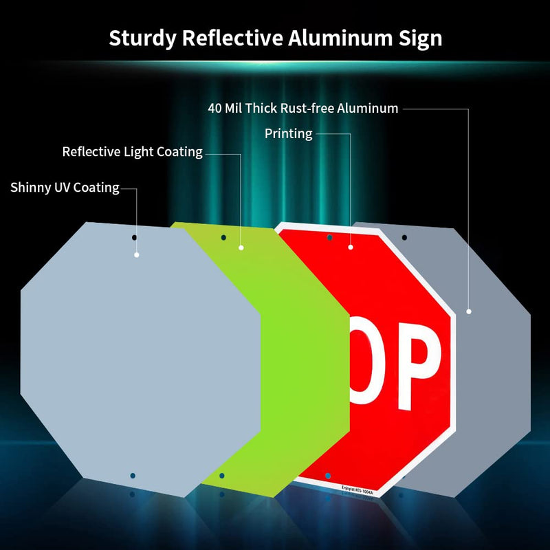 Enjoyist Large Stop Sign 24"x 24" 60 Mil Rust Free Aluminum, Engineer Grade Reflective Sheeting, UV Protected and Weatherproof