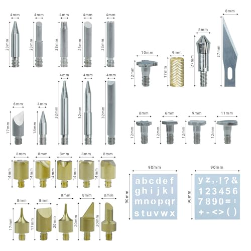 Wood Burning Letters, DIY Wood - burning Pen Engraving Soldering Tips, Compact Inner - heating Pyrography Tip Set, Engraving Soldering Iron , Heat - pressing and Trimming, Woodworking Tips, 28 Pieces