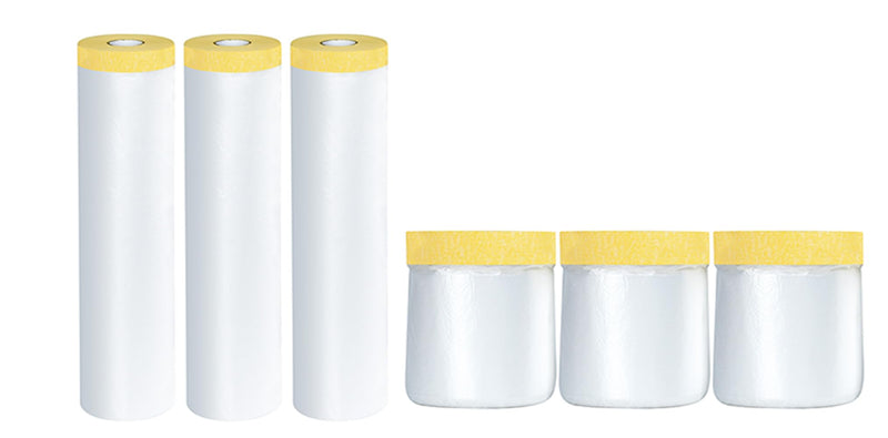 TAPEBEAR Pre-Taped Masking Film, Tape and Drape, Plastic Sheeting Roll, Automotive Painters Masking Tape Film, Plastic Sheeting Cover for Appliance, Car
