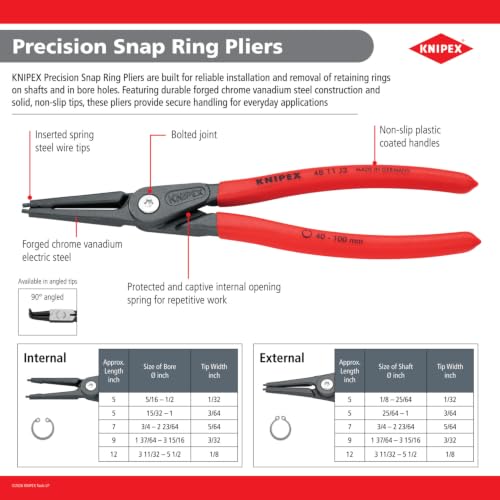 KNIPEX internal precision snap-ring pliers with angled tips and ergonomic red-and-blue handles