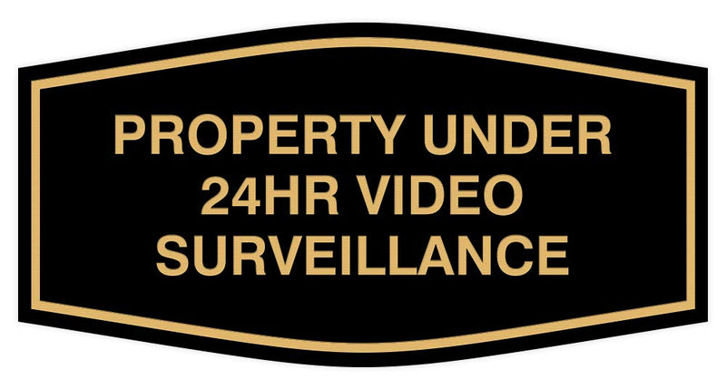 All Quality Fancy Property Under 24Hr Video Surveillance Sign | Property Security Sign with Easy Installation | 24/7 Security Monitoring (Black/Gold) - Medium 1 Pack 7 x 3.5" - Med (1 Pack) Black/Gold