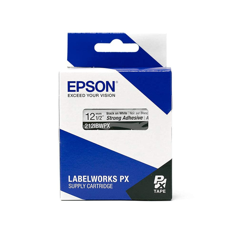 Epson LABELWORKS 212IBWPX Genuine PET (Polyester) Tape Cartridge - Black on White Strong Adhesive Standard Industrial Label Maker Tape - 1/2" (12MM) Wide, 30 ft 12mm