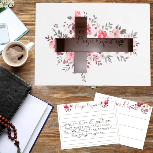 Croblissful Prayer Request Box with 100 Pcs Prayer Cards, Wooden, Flowers
