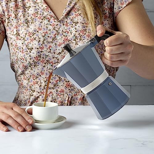 Primula Classic Moka Pot Stovetop Espresso and Coffee Maker, Italian and Cuban Cafetera for Rich Espresso Brewing, Durable Aluminum Greca Coffee Maker with Easy Grip Handle, 6-Cup, Blue 6 Cup
