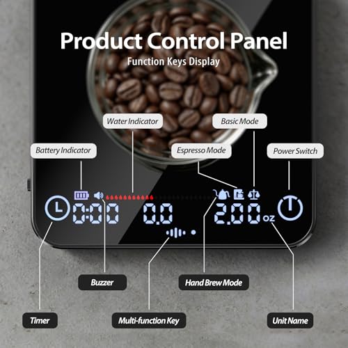 Digital Coffee Scale with 1800mAh Rechargeable Battery,Scales 0.01g, Auto Coffee Ratio,Type-C Charging,Timer & Heat-Resistant Silicone Pad for Espresso & Pour Over