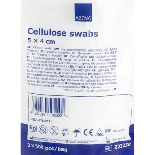 ABENA Cellulose Swab Rolls 5cm x 4cm 1000 12ply | 2 rolls x 500 pieces, lint-free, non-sterile