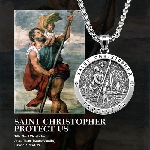 925 Sterling Silver Patron Saint Necklace St Michael/St Christopher Pendant St. Christopher