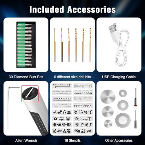 Engraving Pen, Glass Engraving Tool with 16 Templates for DIY Crafts(White) White