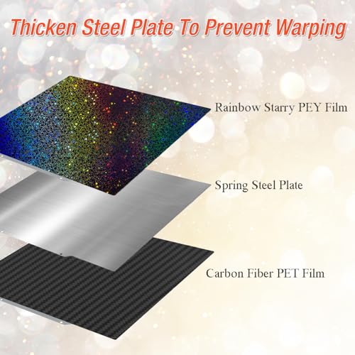 Smooth PEY PET Printing Plate 250 x 250 mm, Rainbow Starry PEY Carbon Fibre PET Build Plate Spring Steel Print Bed for QiDi Q1 Pro for AnkerMake M5 3D Printer