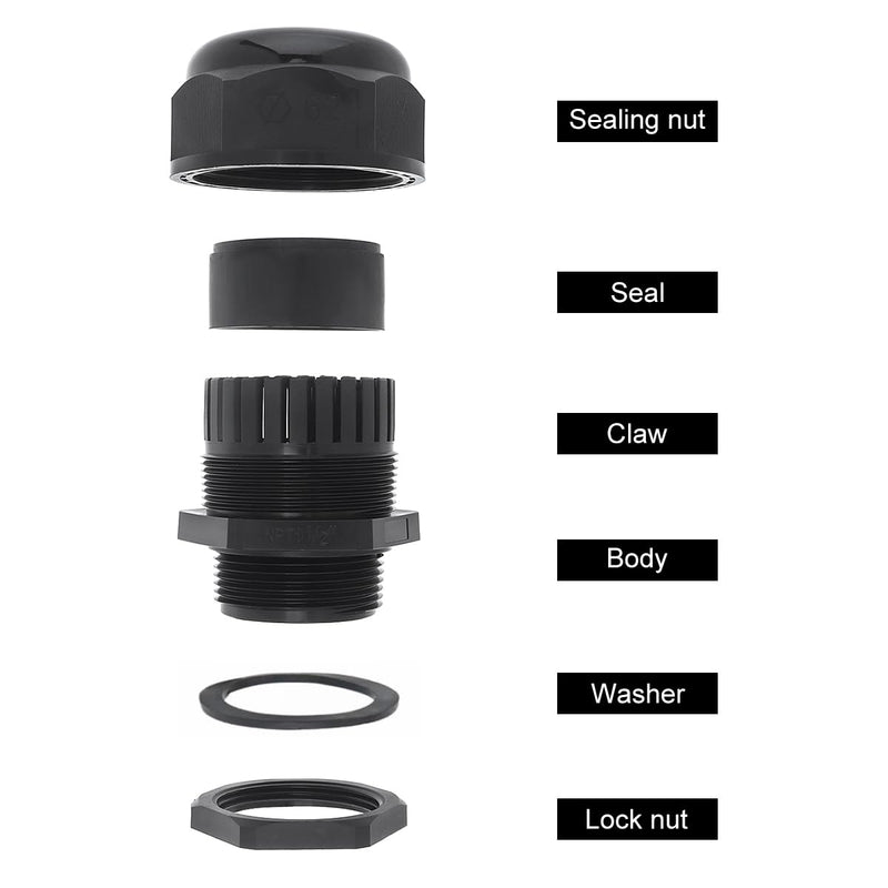 [Australia - AusPower] - RTNLIT 1-1/2" NPT Cable Gland, Waterproof Adjustable Nylon Plastic Strain Relief Cord Connectors With Gaskets(Pack of 1) 1-1/2'' (1-Pack) 