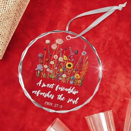 Best Friends Ornaments - Christian Friendship Gifts for Women - Inspirational Religious Bible Verse Proverbs 27:9 - A Sweet Friendship Refreshes The Soul Scripture - Cute Floral Gift for Friend BFF