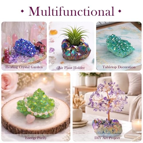 mookaitedecor Titanium Coated Natural Rock Crystal Cluster Geode Specimen Transparent White