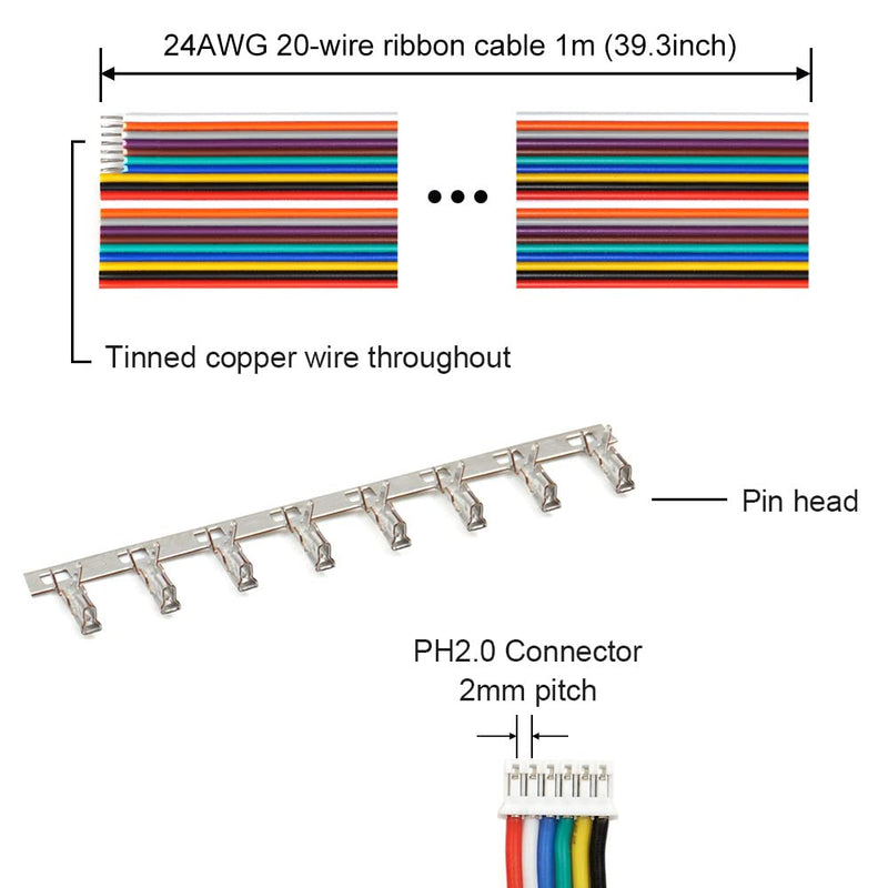 [Australia - AusPower] - JST PH 2.0 Connectors Pin Header and Ribbon Cable Wire Kit 2.0mm Pitch JST PH - 2/3/4/5/6/7/8 Female Pin Male Housing 