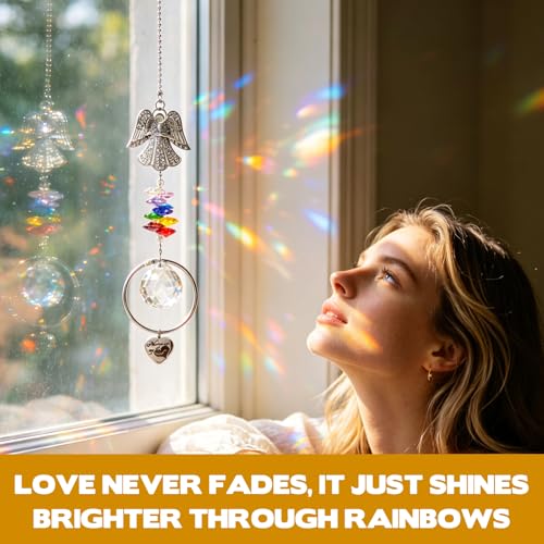 Memorial Gifts Ashes Keepsake Suncatcher, Angel Pendant Sympathy Gifts for Loss of Loved One and Pet Crystal Sun Catcher with Small Urn Daily Remembrance Memorial Home/Car Hanging Decor