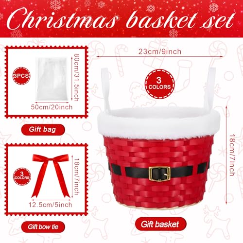 Threehoney 3 Set Christmas Empty Gift Baskets,Fabric Edge,9 x 7 inch 1 Count (Pack of 3) Fabric Edge