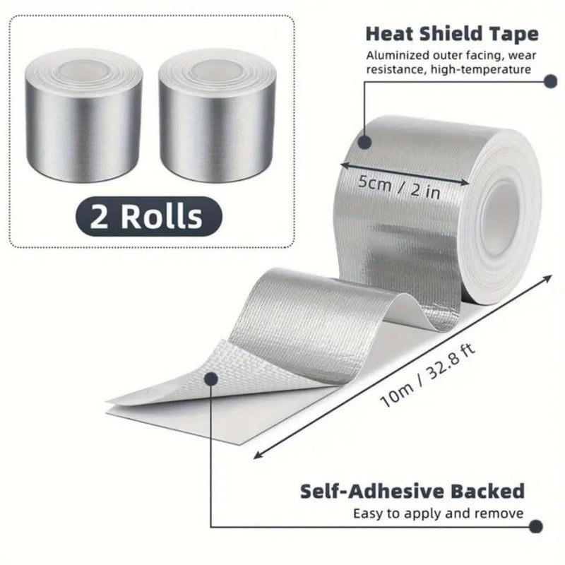 Aluminum Foil Duct Tape, Silver Fiberglass Heat Shield, 2 Inch x 32.8 ft, for HVAC, Dryer Vents & Insulation Automotive, Pipes, and Cabinets, 2 Rolls