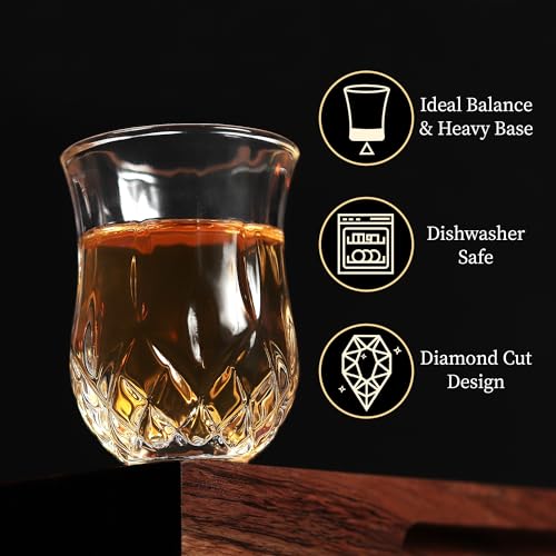 Quaffer Shot Glass (Set of 24) – Elegant Diamond Patterned Shot Glasses 1.75 oz – Classic Whisky Vodka Tequila Sherry Brandy Cordial Mini Snifters Glasses - Perfect for Parties, Bars, Events, Home Bar Set of 24