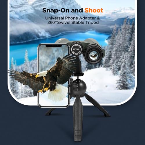 Adorrgon 15x45 High Powered Binoculars for Adults, Phone Adapter and Tripod