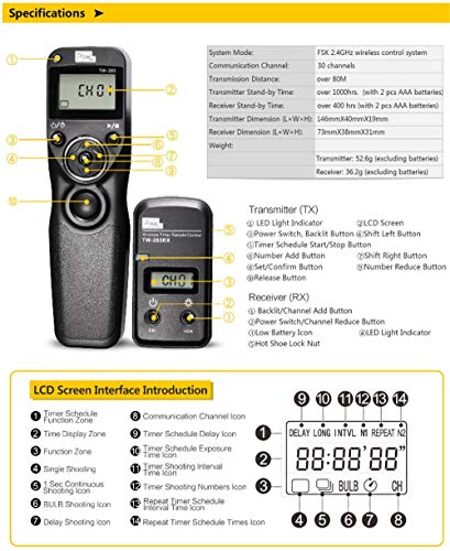 Pixel Timer Shutter Release TW283-N3 Wireless Remote Control for Canon 5D Mark III/ 5D Mark IV/ 5D 6D /7D Mark II/ 7D R5 R5C 50D 40D 30D D60 D30 1DX MARKII