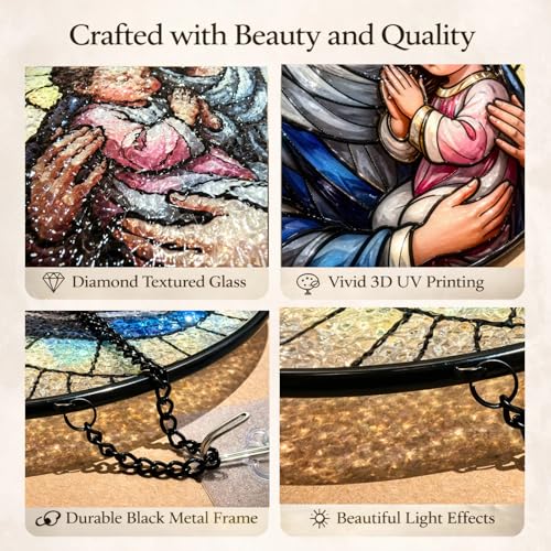 Madonna and Child Stained Glass Suncatcher Window Hanging, 7.8" Catholic Faith Gift for Mom Grandma Women, Religious Decor for Window, Prayer Room, Sunroom, Office