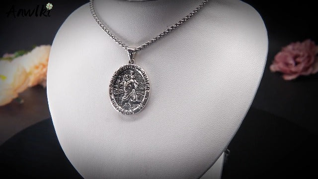 Saint Christopher Necklace St Christopher Medal Bless Safety Religious Pendant Gift for Men, Women, Family, Parent, Friend