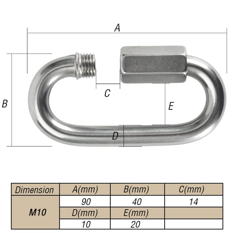 [Australia - AusPower] - 3.5 Inch Stainless Steel Chain Quick Links, M10 3/8" Locking Carabiners, Chain Hooks, Twist Key Ring Screw Chain Link, 2310 Lbs Capacity, Pack of 2 