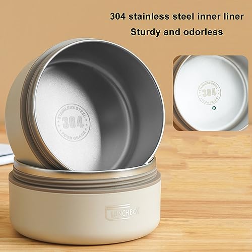LICAEVEY Insulated Lunch Container, 304 Stainless Steel Leakproof Box with Sealed Lid, Portable Round Thermal Food Jar for Work, School & Outdoor (4 Box) Beige 4 Box