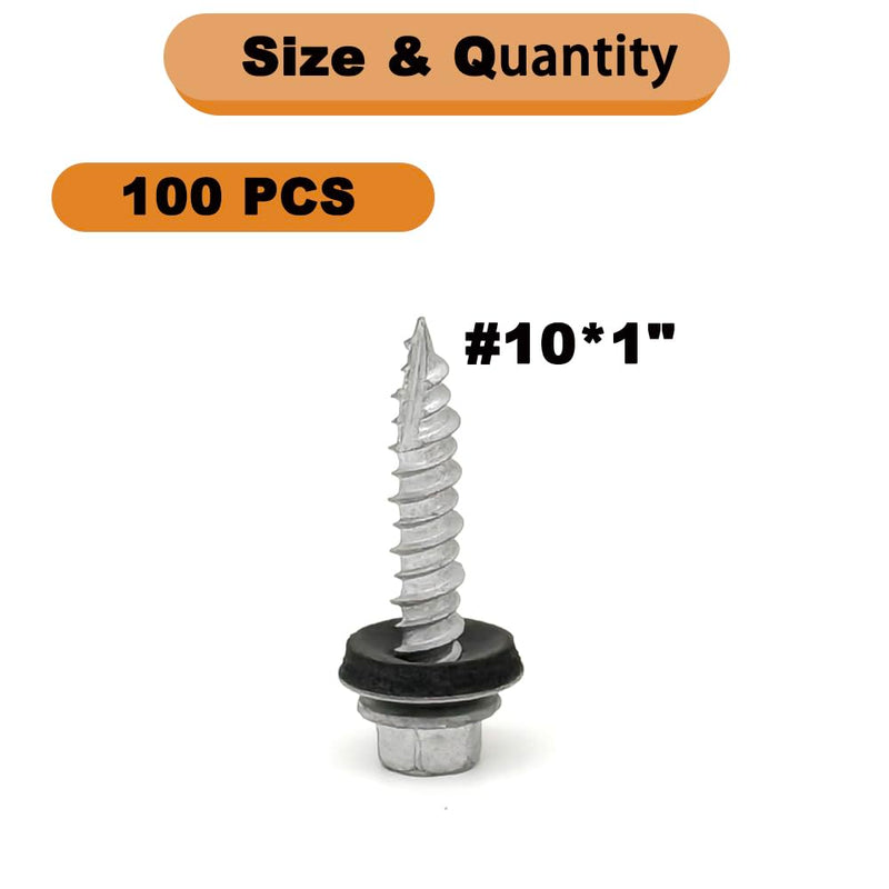 [Australia - AusPower] - Metal Roof Screws #10 x 1 inch, 100 Pack with Magnetic Hex Bit, Anti-Corrosion Coating #10X1" 