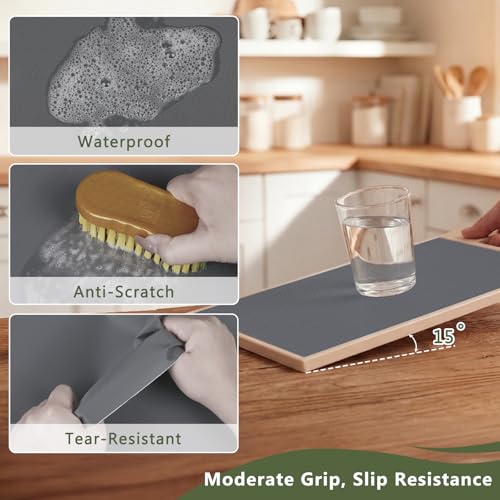 Anze Adhesive Shelf Liner for Kitchen Cabinet, 11.8 x 393.7 in, Gray Sticky Gray 11.8"W x 393.7"L