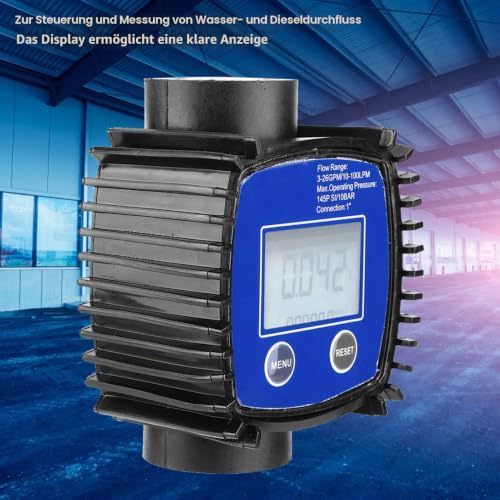Digital Flow Meter, 5-120 L/Min 1 Inch Turbine Flow Meter with LCD Display, 1% Accuracy Diesel Fuel Flow Meter for Alcohol, Petrol, Chemical Liquids