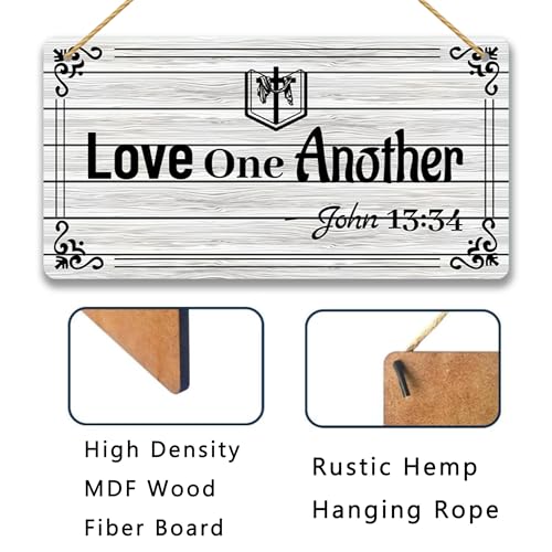 Inspirational Christian Wall Art - Love One Another Wood Sign, Christian Home Decor Plaque, Rustic Farmhouse Religious Gift, Wedding & Church Gift 12x6 Inch C07
