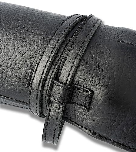 Leather Knife Roll Bag for Chef`s - Premium Knife Roll Case made of Genuine Water-Buffalo Leather, knives storage Bosse (black) black