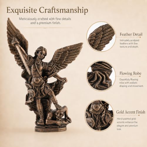5.51" St Michael Archangel Statue, Catholic Home Figurine Bronze