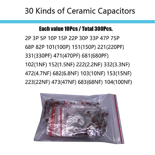 Electronic Component Kit & Total 1390 Pcs, LED Diodes, Metal Film Resistors, Electrolytic Capacitor Package, Common Diodes, Ceramic Capacitors, Common Transistor Assortment Box 160x117x57mm