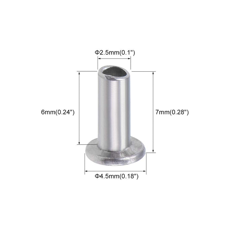 [Australia - AusPower] - uxcell 100 Pcs 2.5mm x 6mm Aluminum Flat Head Semi-Tubular Rivets Silver Tone M2.5 x 6mm 