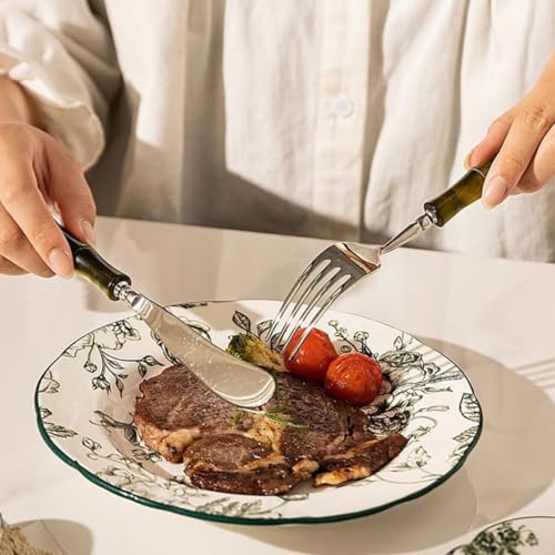 4-Piece Bamboo Design Silverware Set for 1 - Elegant 18/10 Stainless Steel with Acrylic Handle Flatware Cutlery - Premium Green Kitchen Utensil Tableware- Dishwasher Safe