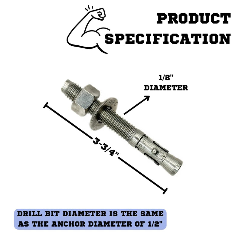MIGHTY FASTENERS Premium 316 Stainless Steel Wedge Anchor, 1/2"-13 X 3-3/4" – Heavy Duty Corrosion Resistant Fastener for Concrete and Masonry Applications 5 Pack 1/2"-13 X 3-3/4"