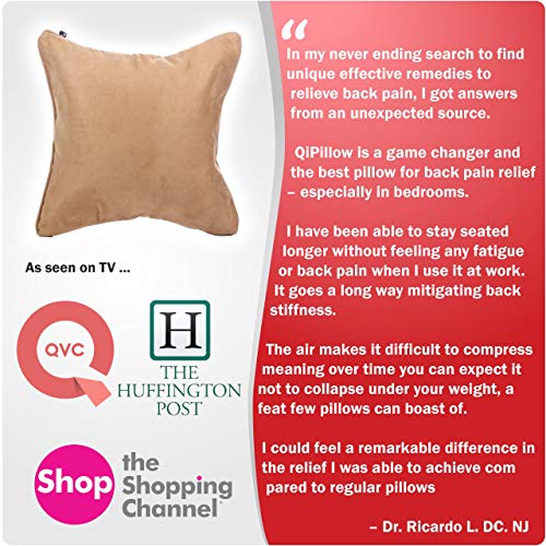 QiPillow - Pain Relieving Ergonomic & Orthopedic Back Lumbar & Posture Support Seat Throw Pillow for Chair, Couch, Bed (Camel)