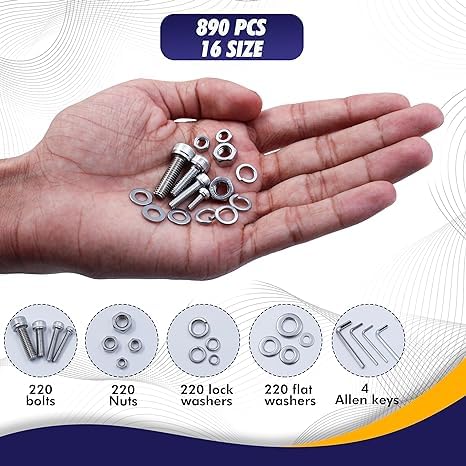 [Australia - AusPower] - 2 in 1 Rubber Grommets Kit in 8 Sizes (180 Pcs) & Metric Screws Assortment Kit 30 Sizes (890pcs) Metric Bolts and Nuts kit(with washers and Allen Key) Socket Head Cap Screws 