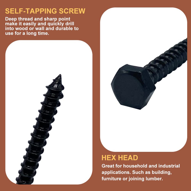 [Australia - AusPower] - Hex Lag Bolts 112PCS M6 Hex Head Lag Screws Washers Assortment Kit Fully Thread Heavy Duty Hexagon Wood Screw Zinc Plated Black Metric Length Include 16/20/25/30/35/40/45/50/60mm 