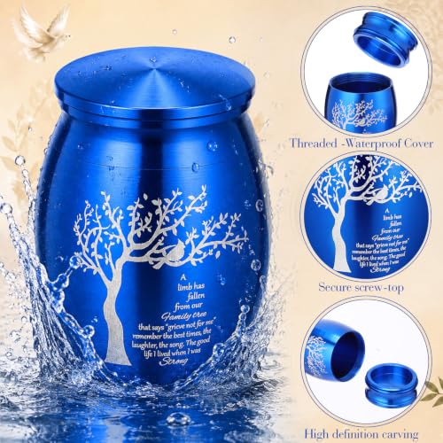 4 Sets 3 Inches Small Urns for Human Ashes, Urn and Necklace Set, Blue