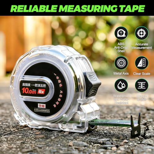 Pack of 2 Tape Measure 10 m, Stainless Steel Waterproof Measuring Tape, Heavy Performance Measuring Tape, Tape Measure 10 m, Durable Roll Measuring Tape for Carpenters, Builders, Industry and Home, Funny Santa Gift