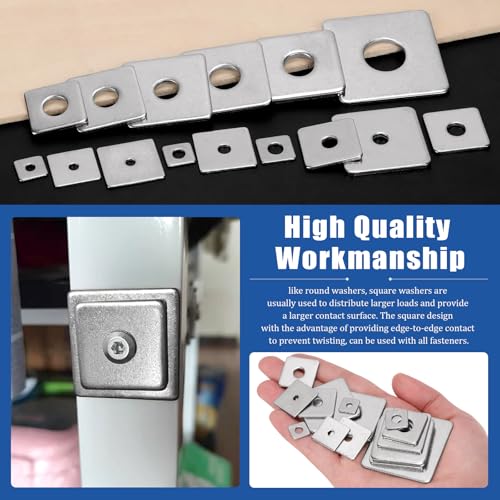 Glarks stainless steel square washers assortment set with round holes in multiple M3–M14 sizes