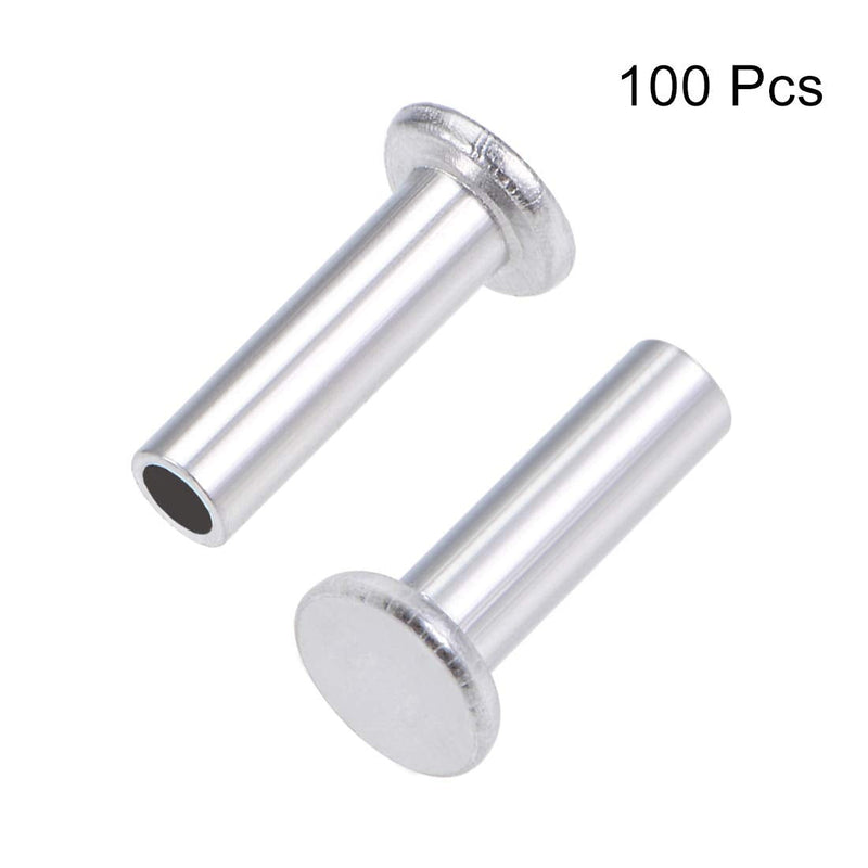 [Australia - AusPower] - uxcell 100 Pcs 3mm x 10mm Aluminum Flat Head Semi-Tubular Rivets Silver Tone 