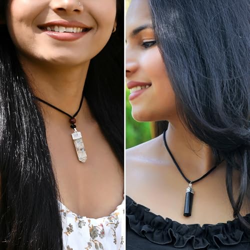 Black Tourmaline Necklace & Moonstone Necklace - Healing Crystals Pendant for Powerful Protection. Stress Relief. Raw Stone Jewelry for Men & Women